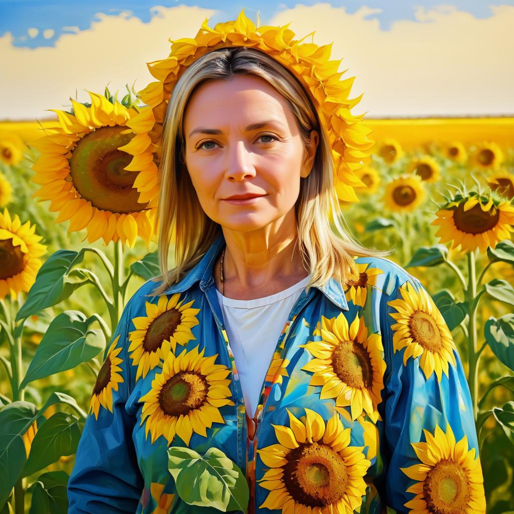 Vibrant Portrait of Russian Woman in Sunflowers