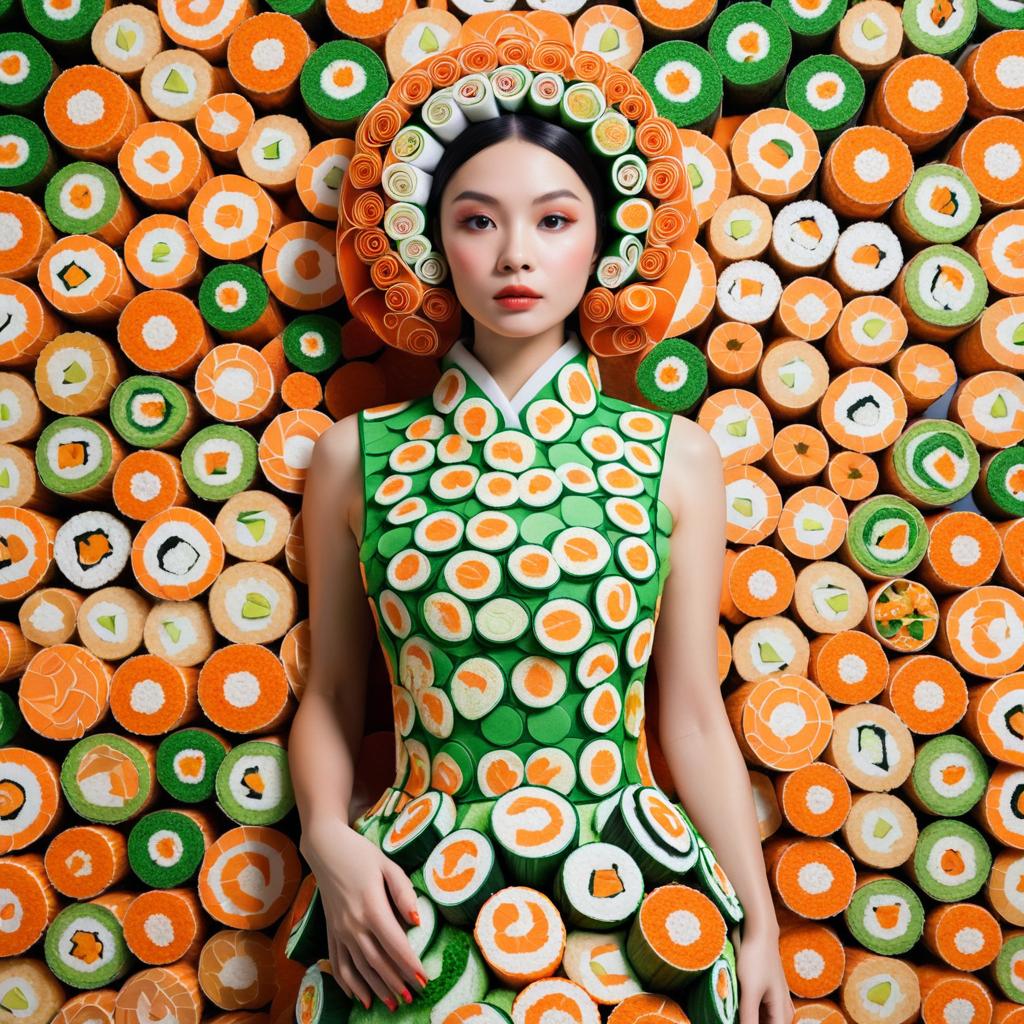 Surreal Sushi Fashion Portrait of Elegance