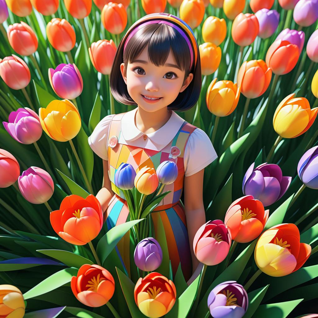 Vibrant Portrait of a Smiling Girl with Tulips