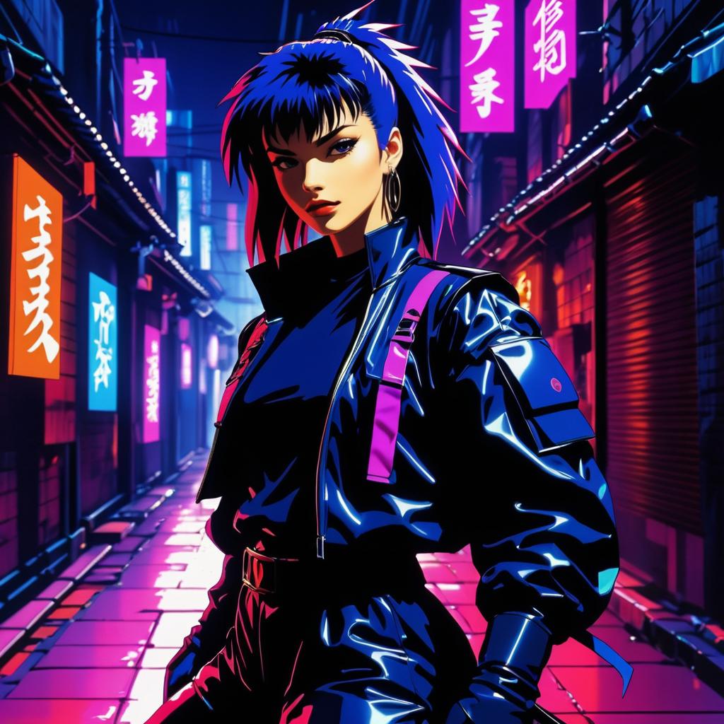 Fierce Female Ninja in Cyberpunk Alley