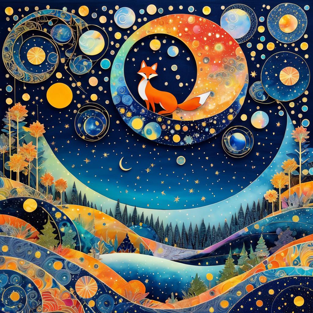 Dreamlike Collage: Fox and Moon