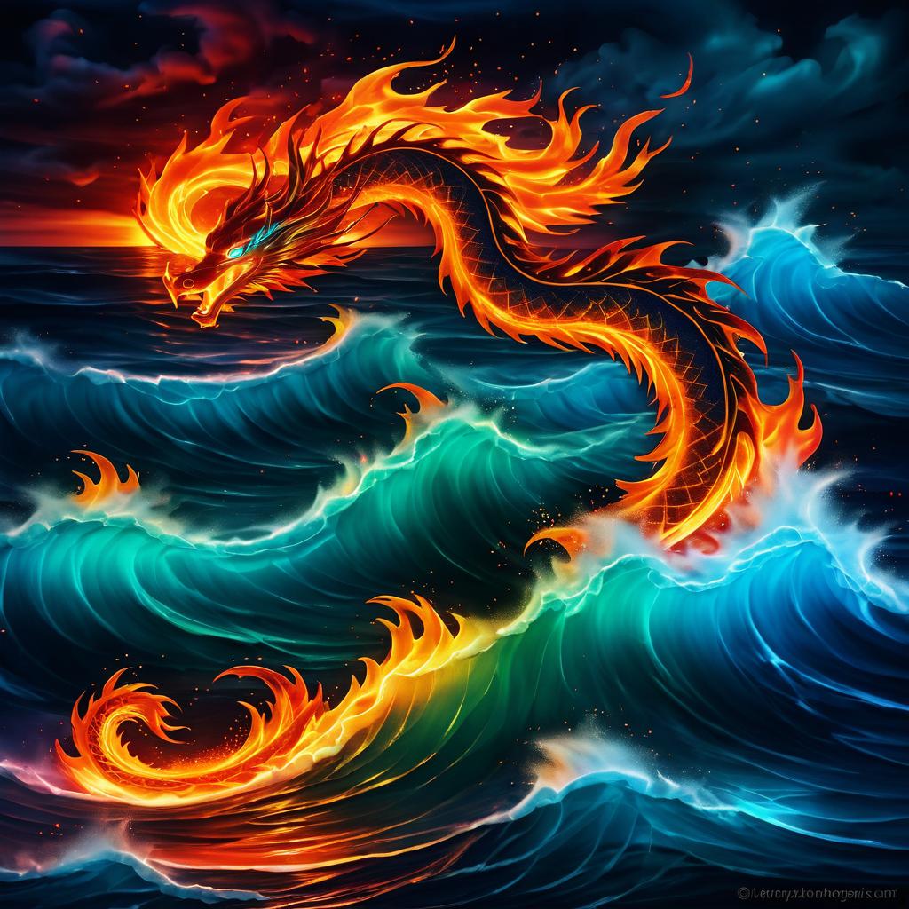 Blazing Ocean Serpent in Stormy Seas