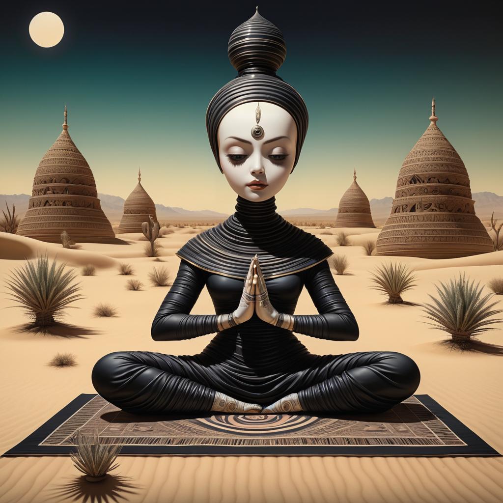 Mummy Practicing Yoga in Surreal Desert