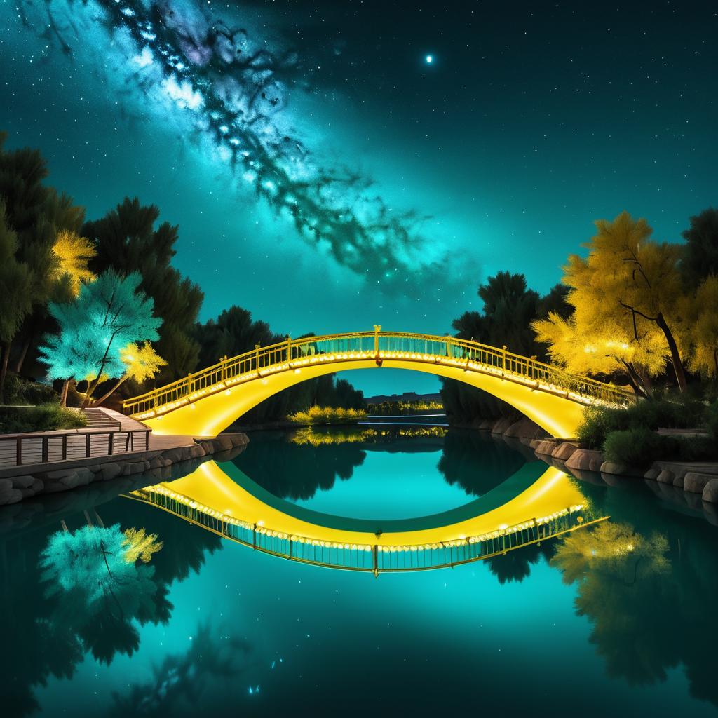 Serene Night Over a Lake Bridge