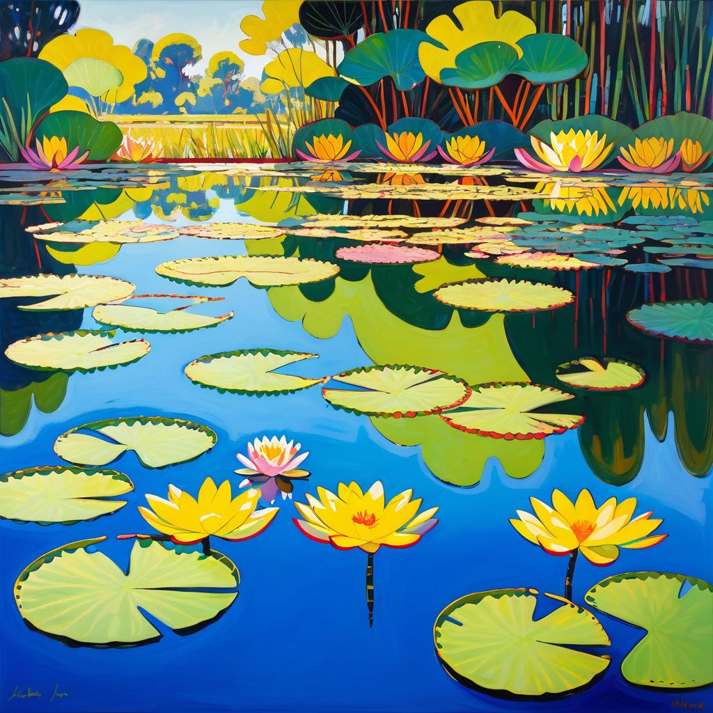 Vibrant Water Lily Pond in Fauvism Style