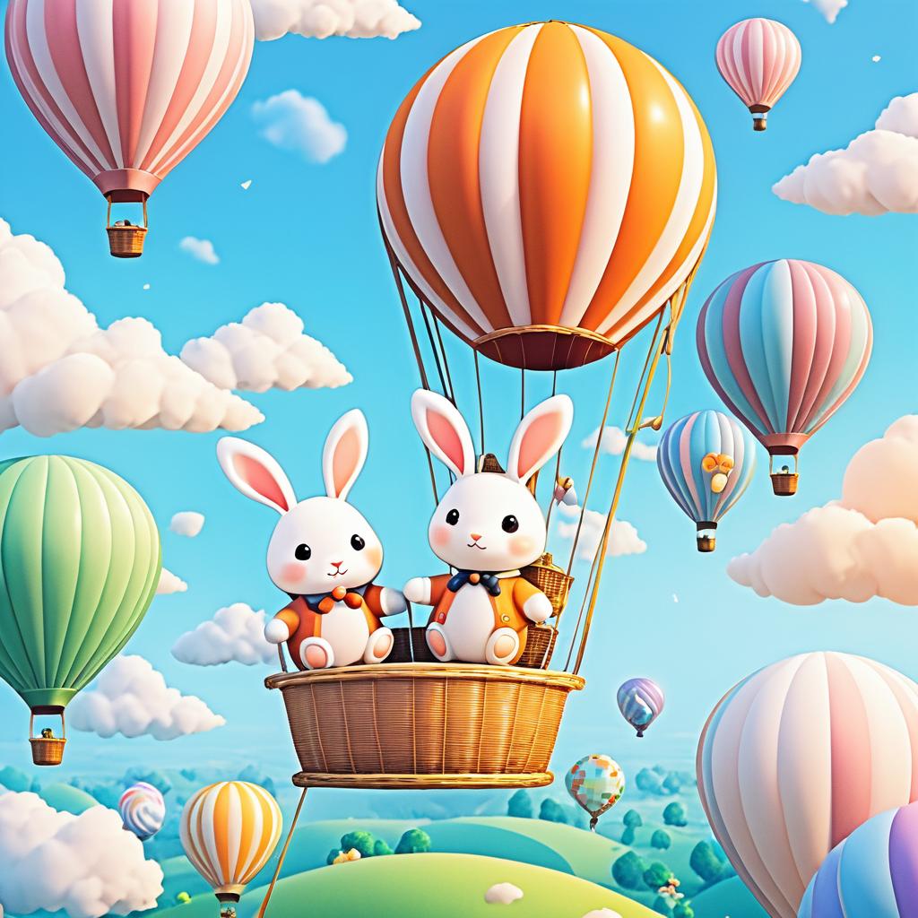 Anime Bunnies in a Hot Air Balloon