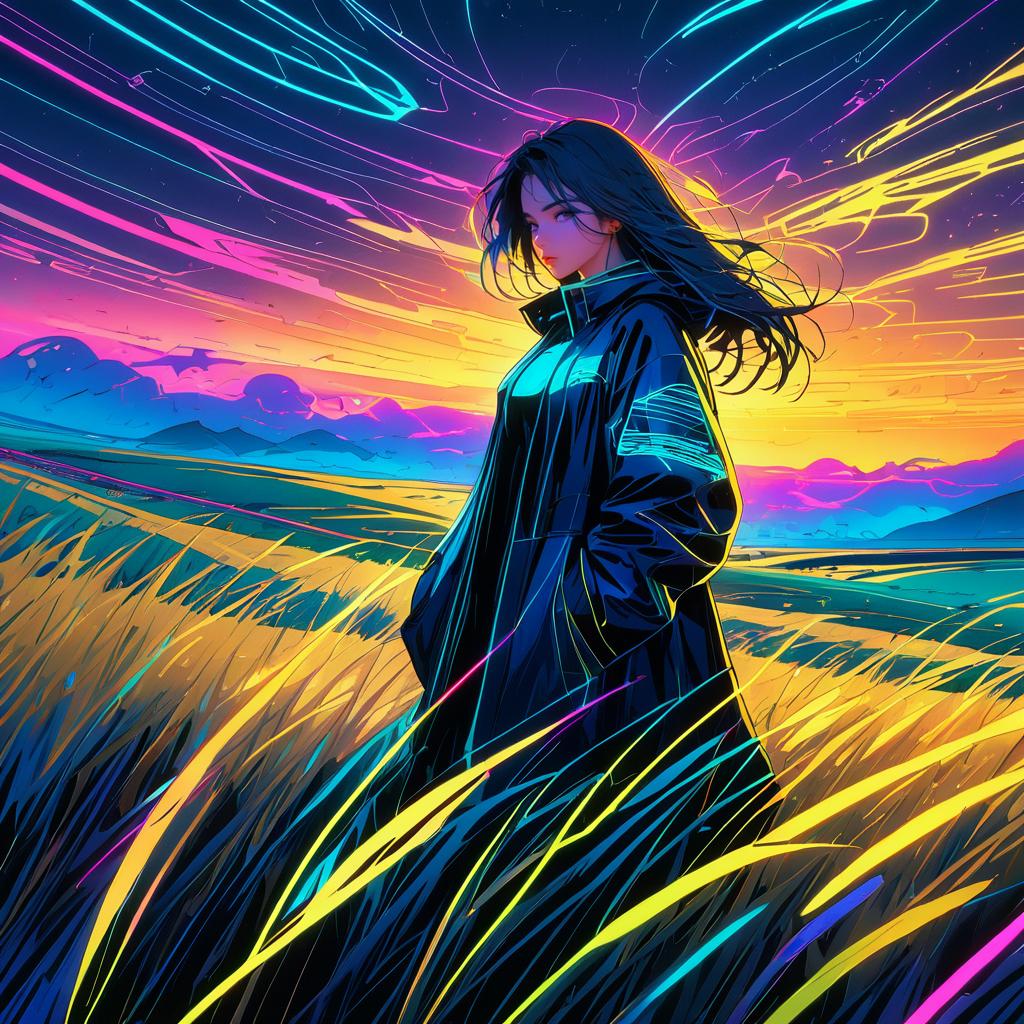 Twilight Cyberpunk on Wind-Swept Steppe