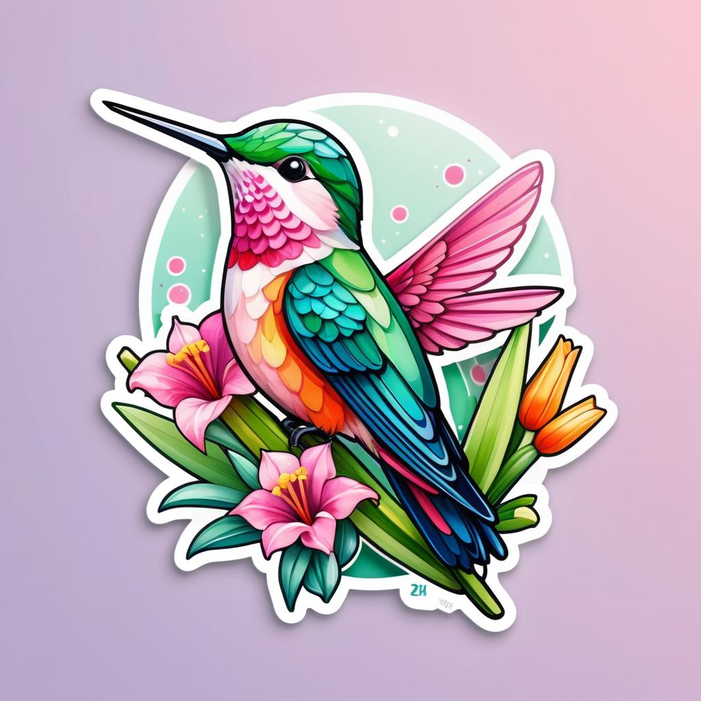 Quirky Pink Hummingbird Watercolor Sticker