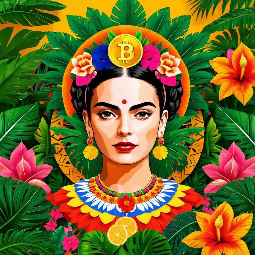 Frida Kahlo Inspired Bitcoin Logo Artwork