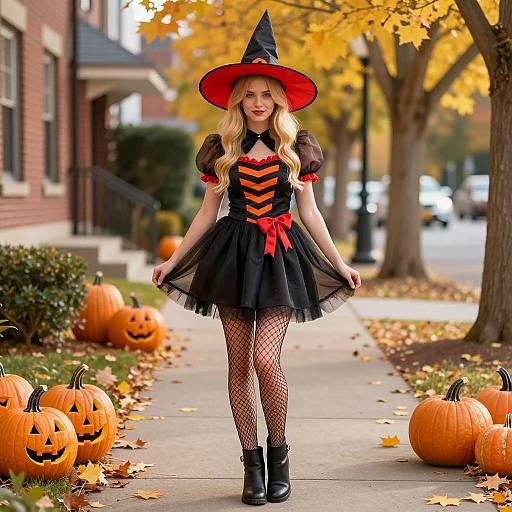 Charming Halloween Witch on a Sidewalk