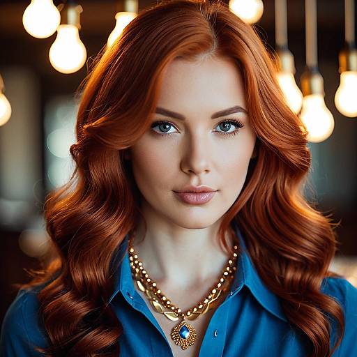 Elegant Woman with Auburn Hair and Gold Necklace