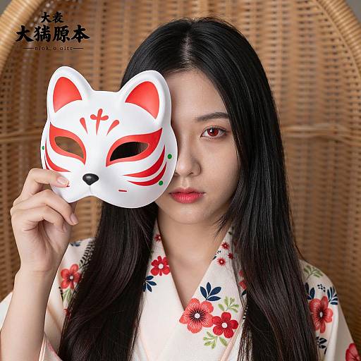 Mystical Asian Woman in Floral Kimono