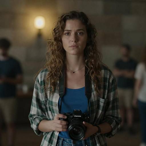 Woman Photographer Holding Camera Indoors