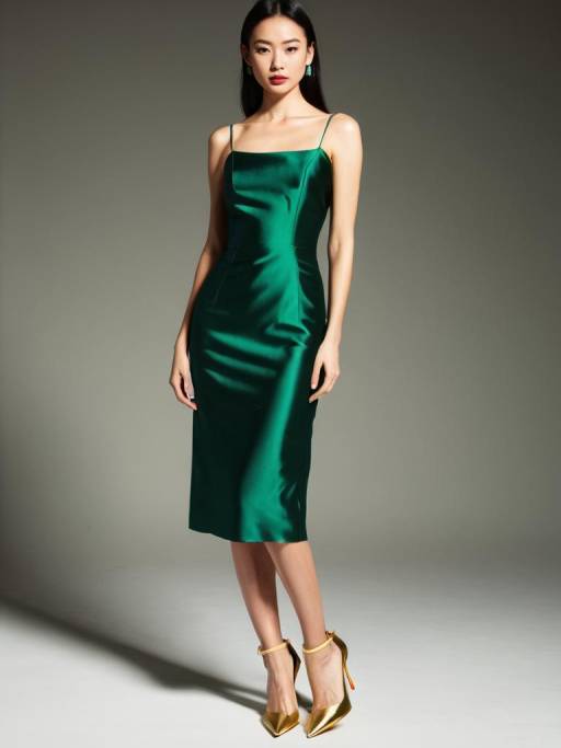 Elegant Woman in Emerald Evening Gown