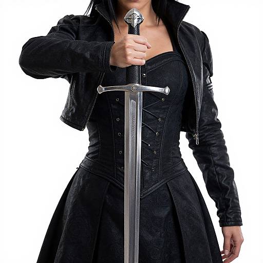 Close-Up of Woman Witcher with Sword