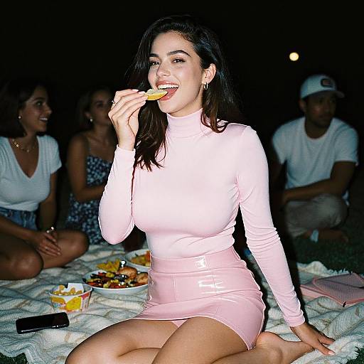 Chic Woman Enjoying Outdoor Movie Night