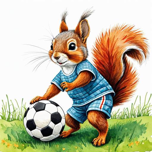 Cute Squirrel Playing Soccer Illustration