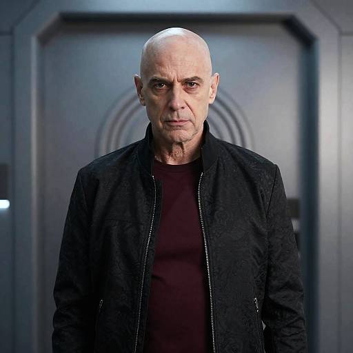 Intense Middle-Aged Man in Futuristic Setting