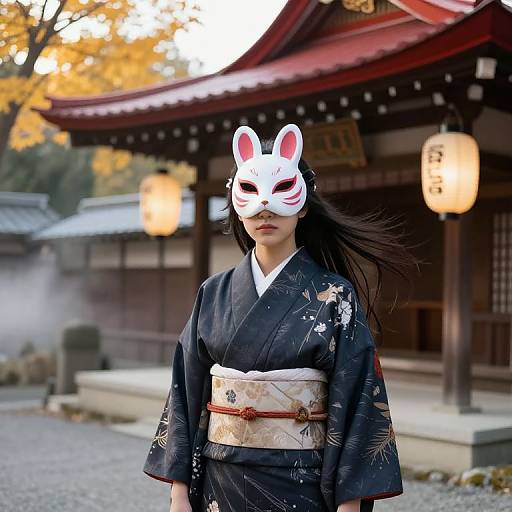 Traditional Kimono with Rabbit Mask