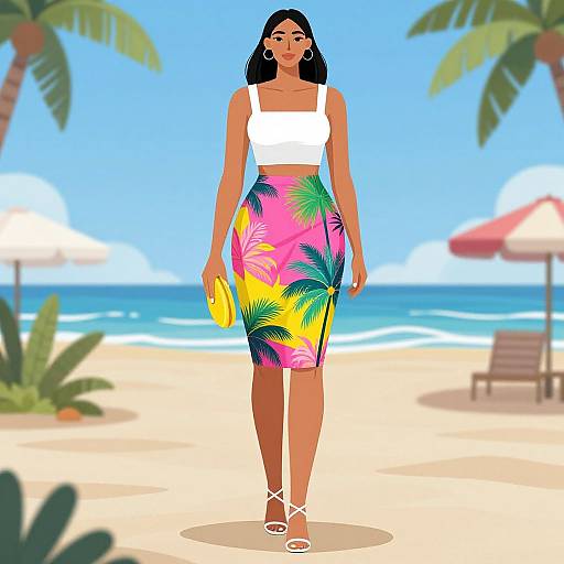 Tropical Beach Fashion Illustration