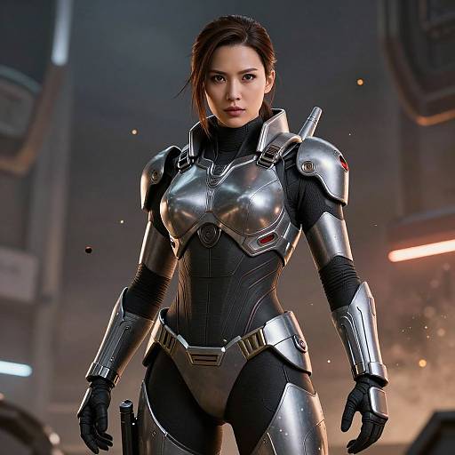Futuristic Armored Woman in Action