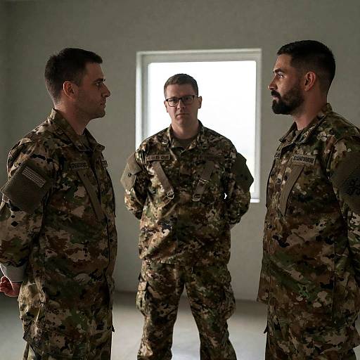 Three Soldiers in Camouflage Uniforms