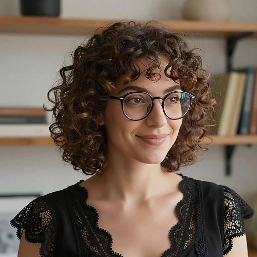 Curly Brown Hair Woman in Glasses