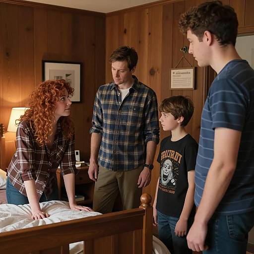 Group Discussing in Cozy Wooden Room