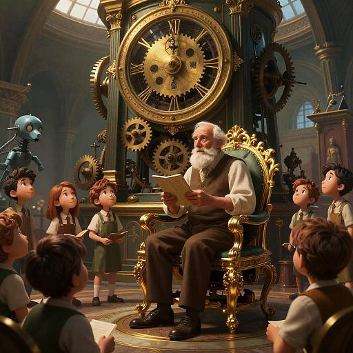 Elderly Clockmaker Teaching Apprentices