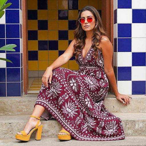 Confident Woman on Colorful Steps
