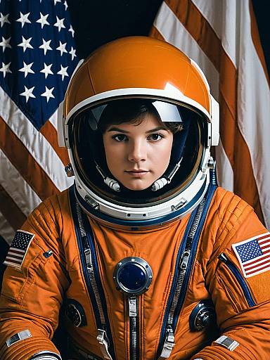 Young Male Astronaut in Orange Spacesuit