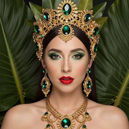 Woman with Ornate Green Gem Headdress