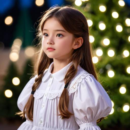 Lone Girl by a Christmas Tree Night