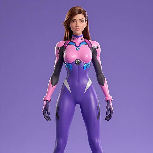 Female Sci-Fi Character in Purple and Pink Futuristic Suit