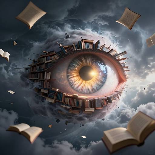 Surreal Cosmic Library in Storm