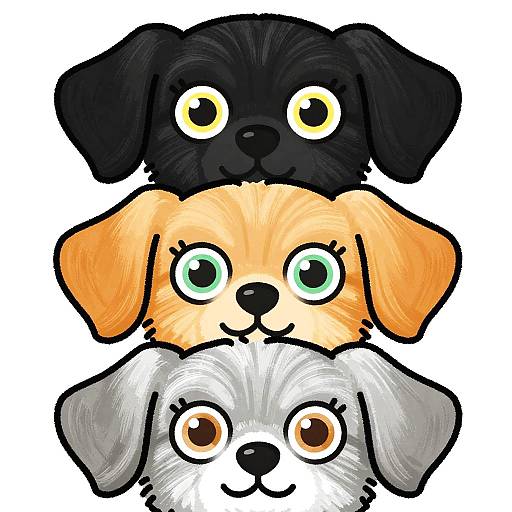 Whimsical Trio of Cartoon Puppies