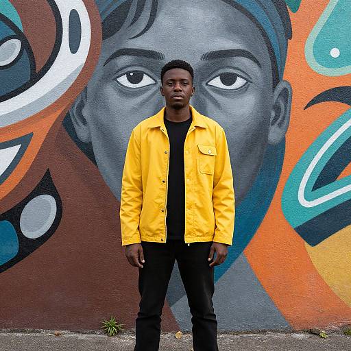 Man in Yellow Jacket by Mural