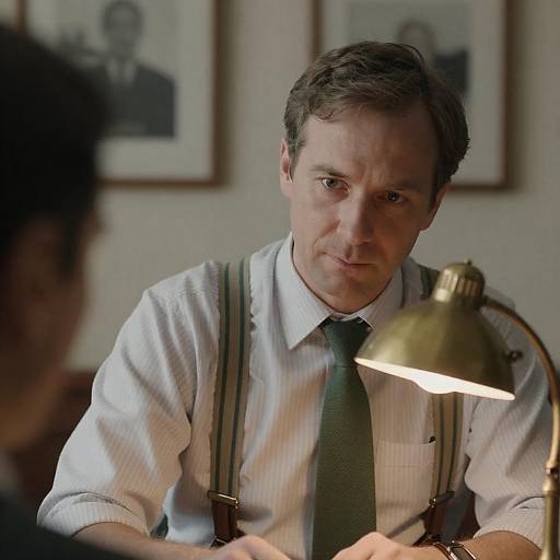 Middle-aged Man Intently Observing Desk Lamp