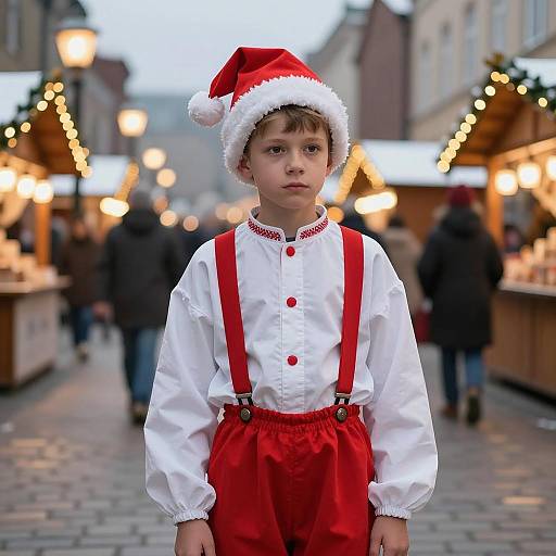 Boy in Traditional Christmas Costume at Holiday Market