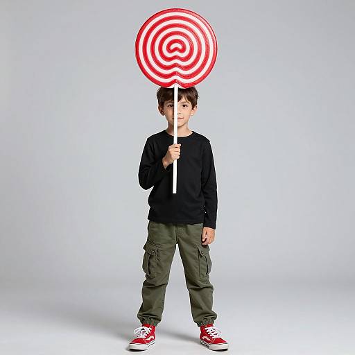 Boy with Giant Red and White Lollipop