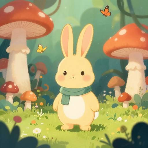 Whimsical Blond Bunny in Enchanted Garden