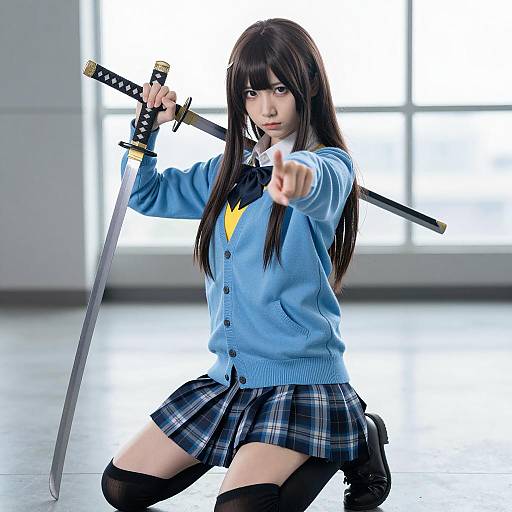 Anime-Inspired Woman with Katana and Focused Gaze