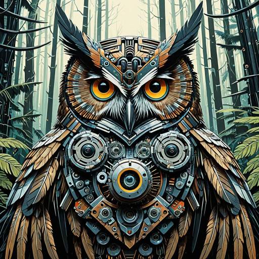 Mechanical Owl in Cyber Forest