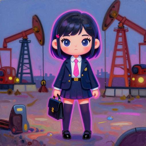 Neon Cartoon Lawyer Girl in Oilfield