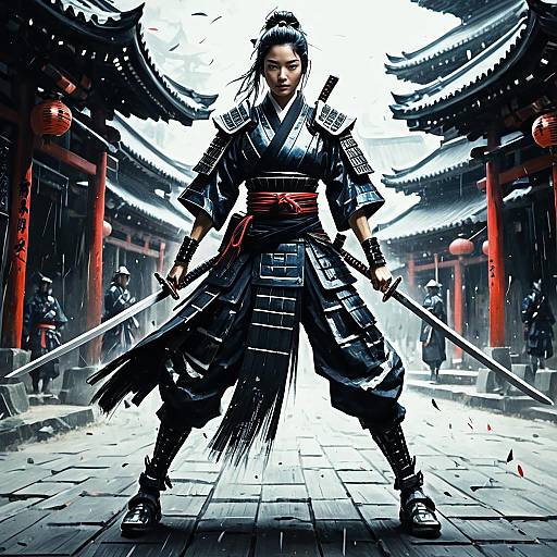 Futuristic Samurai Woman in Traditional Armor