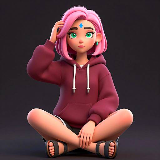 3D Illustration of Pink-Haired Woman