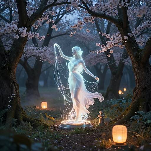 Neon Mythical Forest Spirit Scene