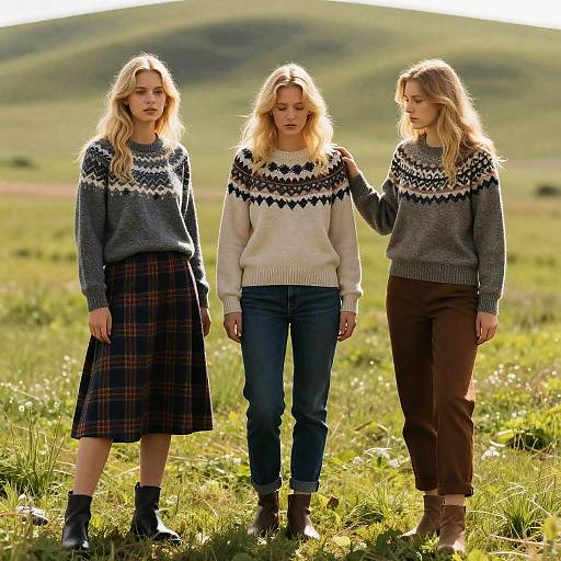 Three Friends in a Grassy Field