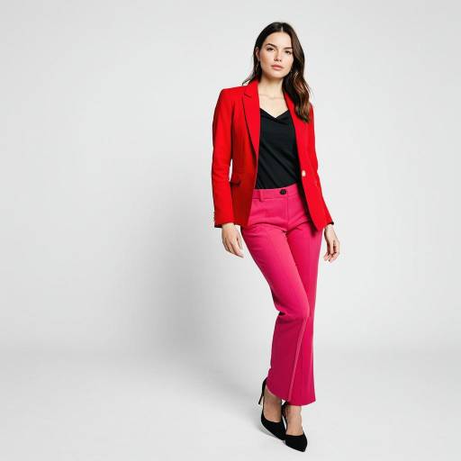 Confident Woman in Red Blazer and Pink Pants
