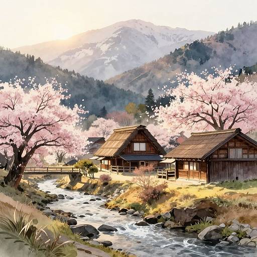 Serene Mountain Village at Dawn